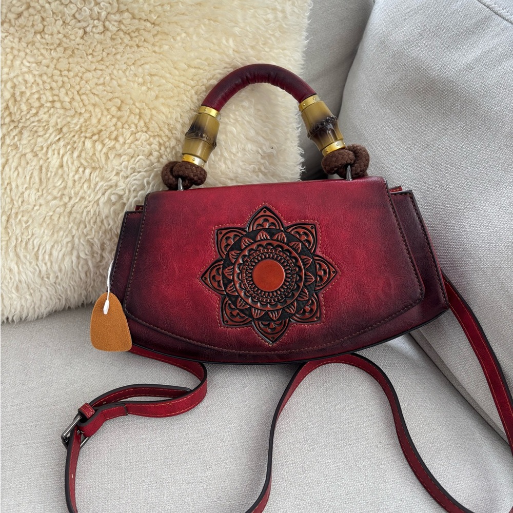 Red leather handmade handbag new - Picture 4 of 5